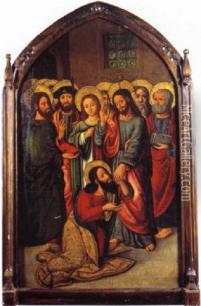 Saint Thomas Aux Pieds Du Christ Entoure De La Vierge Et Des Apotres Oil Painting - Juan Correa de Vivar