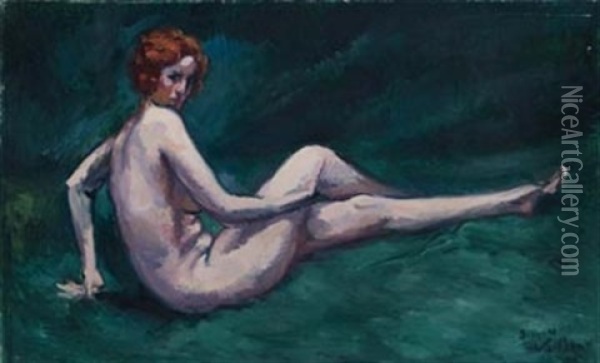 Reclining Nude On The Grass Oil Painting - Jacques Gaston Emile Vaillant