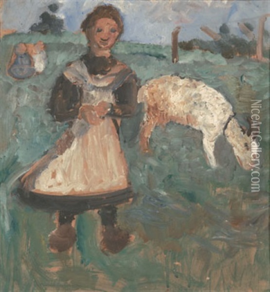 Madchen Mit Ziege Oil Painting - Paula Modersohn-Becker