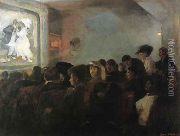 Movies, Five Cents Oil Painting - John Sloan
