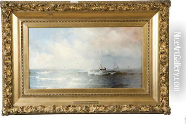 Sailing Boats At Sea. Restoration Oil Painting - Robert Swain Gifford