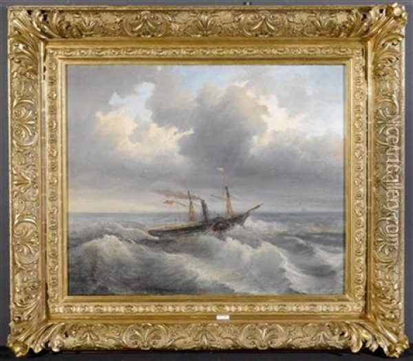 Marine Mit Dampfschiff Oil Painting - Aleksei Petrovich Bogolyubov
