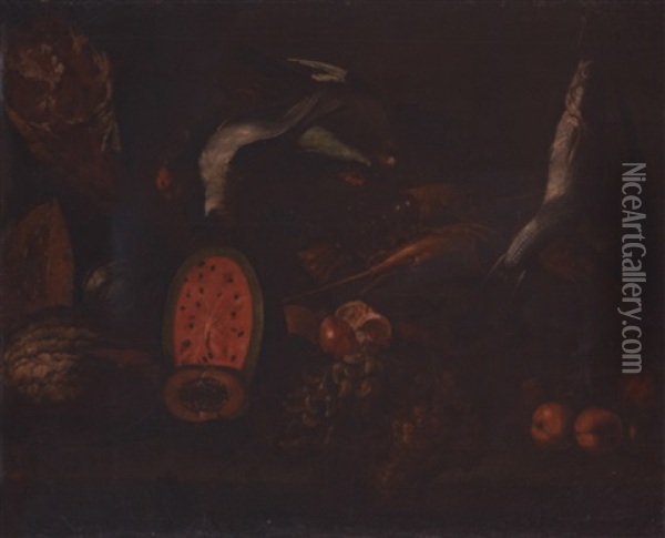 Nature Morte Avec Poissons, Crustaces, Pieces De Gibier Et Fruits Oil Painting - Giovanni Battista Recco