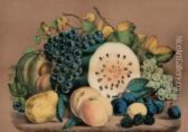Autumn Fruits Oil Painting - Currier & Ives Publishers