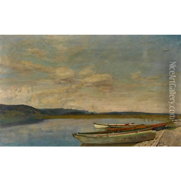 Seeuferpartie Mit Ruderbooten Oil Painting - Gustave Jeanneret