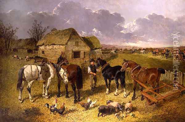 Fox Hunt Passing the Farm Oil Painting - John Frederick Herring Snr