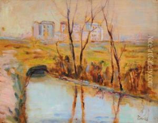 Paesaggio Con Canale Oil Painting - Angelo Torchi