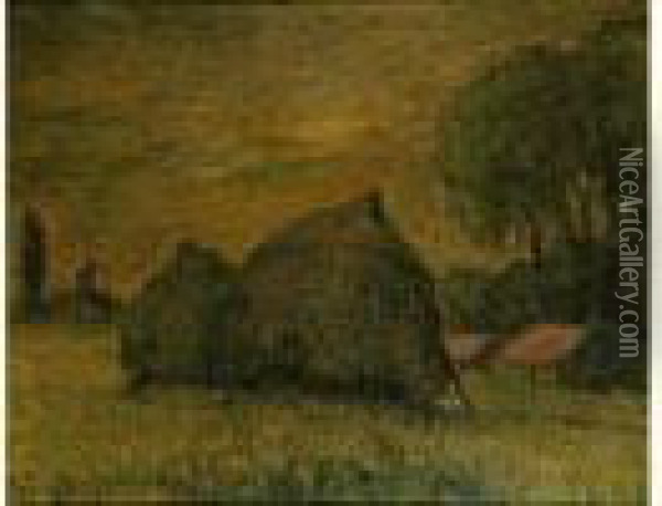 Les Meules, La Nuit, A Saint-evroult, Vers 1895 Oil Painting - Pierre Ernest Prins