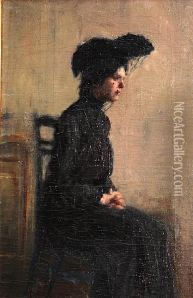 Portrait Of A Young Woman In Black Oil Painting - James Abbott McNeill Whistler