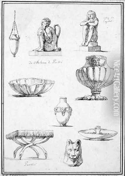 Studies of Italian and Egyptian decorative objects and antiquities Oil Painting - Jean-Honore Fragonard