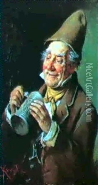 A Bavarian Beer Drinker Oil Painting - Hermann Kern