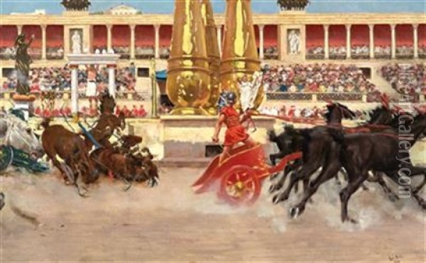 Chariot Racing At The Circus Oil Painting - Raffaello Sorbi