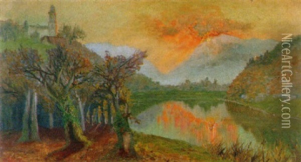 Seeuferpartie Bei Sonnenuntergang Oil Painting - Gerolamo Varese