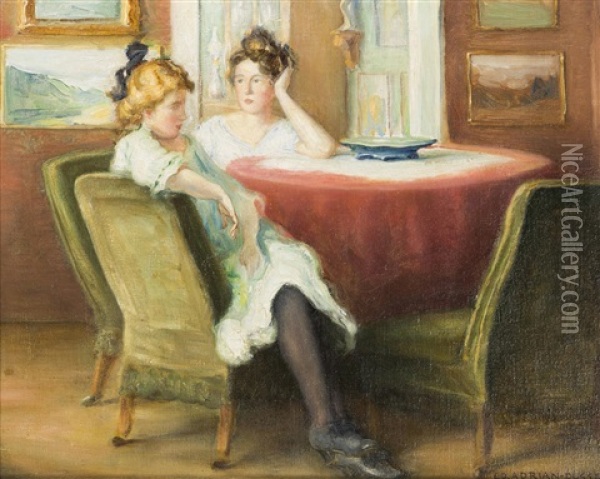 Sitting Girls Oil Painting - Eduard Adrian Dussek