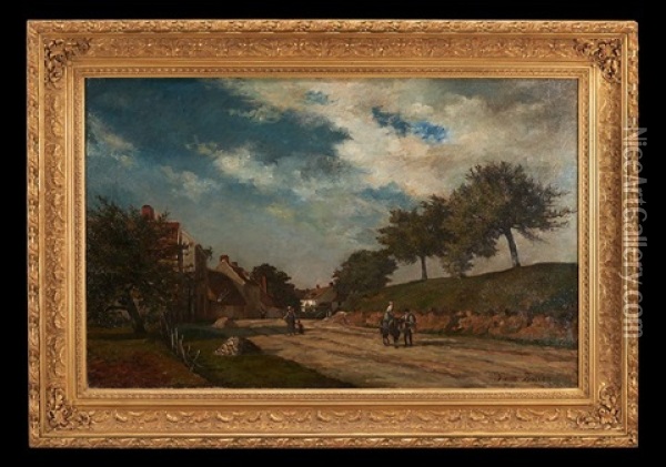Country Path W/ Figures Oil Painting - Pierre-Isidore Bureau