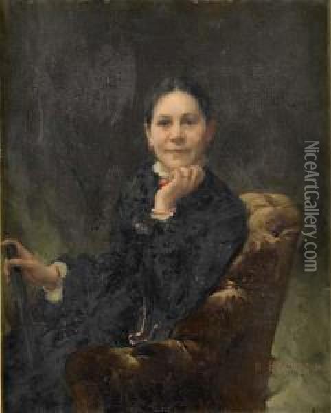 Portrait De Femme Oil Painting - Vlaho Bukovac