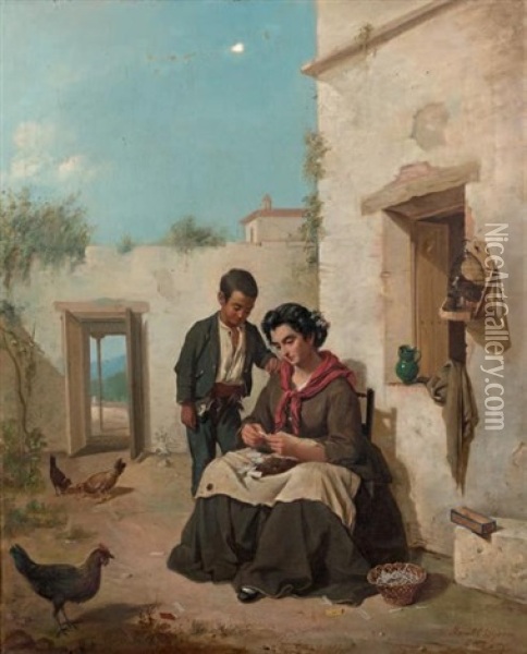La Cigarettiere, 1868 Oil Painting - Manuel Cabral Aguado Y Bejarano