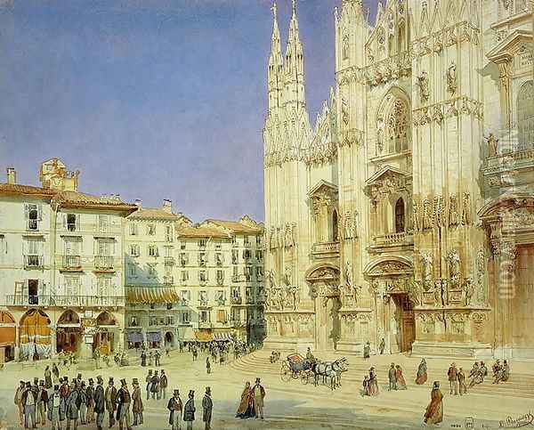 Milan Cathedral, 1846 Oil Painting - Luigi (Ludwig Osipovich) Premazzi