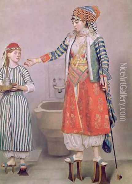 Turkish Woman with her Servant Oil Painting - Etienne Liotard