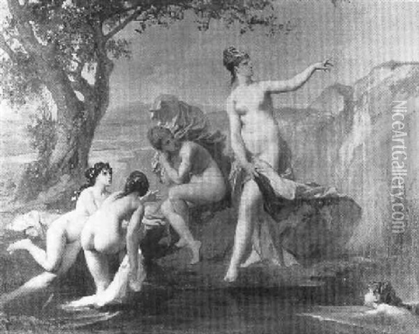 Diana And Her Nymphs Bathing Oil Painting - Adolphe Rene Lefevre