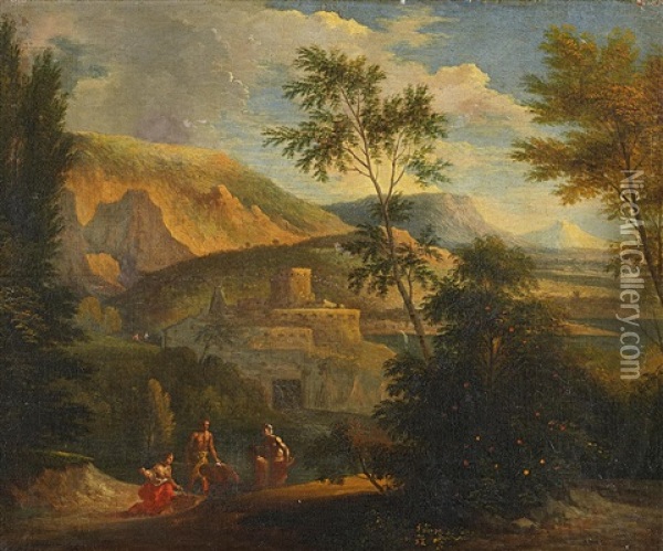 Italienische Landschaft Mit Heiliger Familie Oil Painting - Frederick De Moucheron