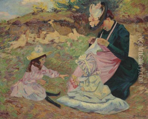 Madame Guillaumin Et Ses Filles Oil Painting - Armand Guillaumin