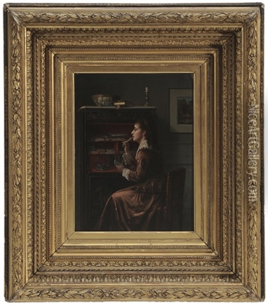 Lady Writing At A Chinoiserie Secretaire A Abattant Oil Painting - John D. Stevens
