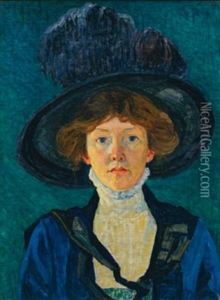 Frau Mit Hut (lady With Hat) Oil Painting - Sigismund Righini
