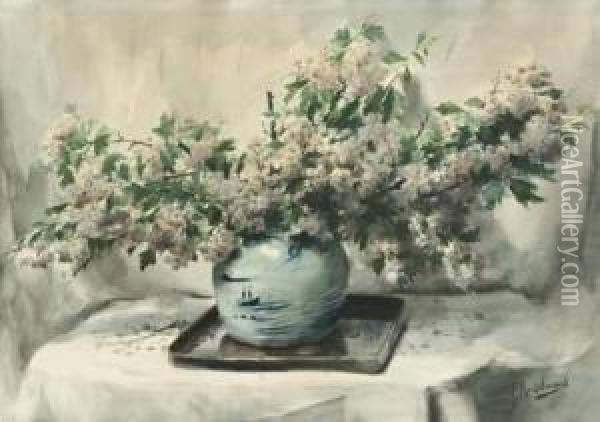 Stilleven Met Chinese Vaas En Bloesems Oil Painting - Frans Mortelmans