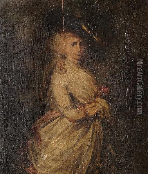 Portrait Three Quarter Length Of Georgiana, Duchess Of Devonshire Oil Painting - Thomas Gainsborough