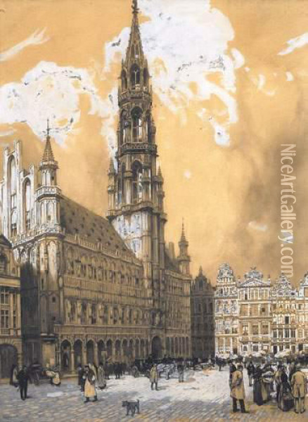 La Grand Place A Bruxelles Oil Painting - Hendrick, Henri Cassiers