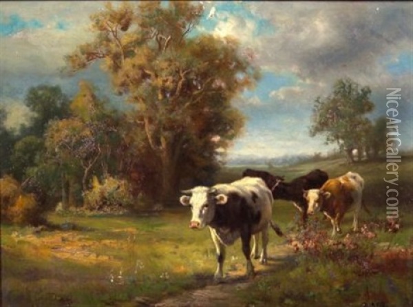 Cows On The Path Home Oil Painting - Robert Atkinson Fox
