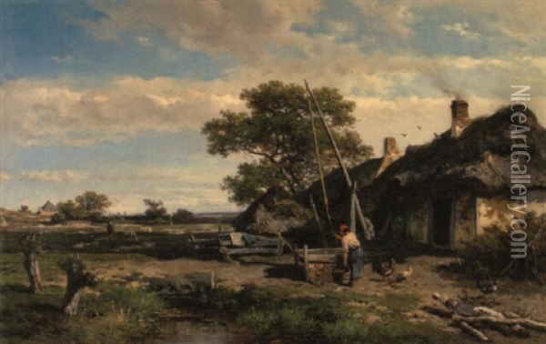 Hollandische Weidelandschaft Mit Bauernkaten Oil Painting - Willem Roelofs