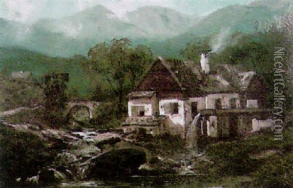 Berghutter Im Morgenlicht Oil Painting - Johann Andreas Herrenburg