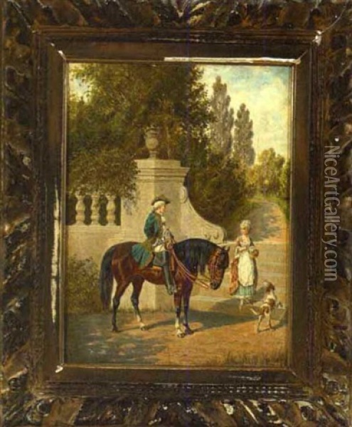 Cavalier Flirting With Young Maid Oil Painting - Franz Quaglio