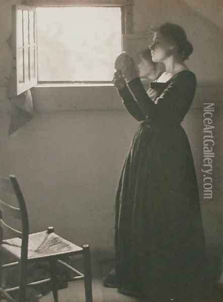 Girl with a Mirror, 1898 Oil Painting - Clarence Henry White
