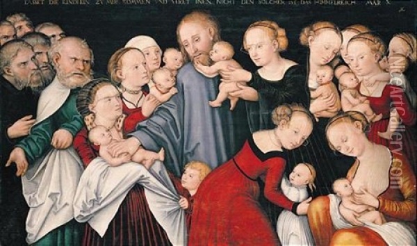Christ Blessing The Children Oil Painting - Lucas Cranach the Younger