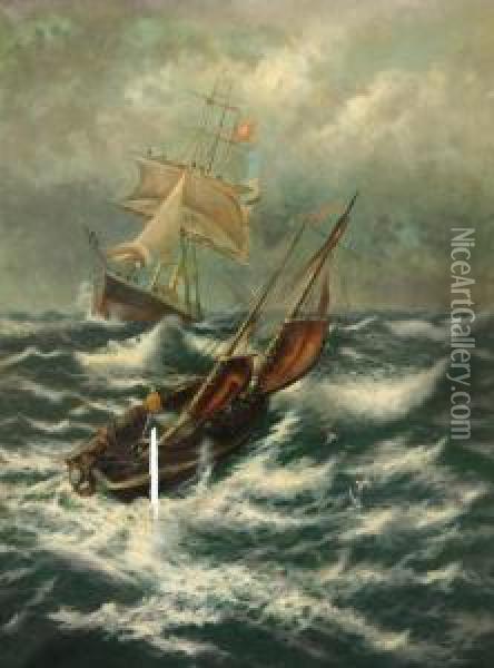 Fresh Gale In The North Sea Oil Painting - Thomas Rose Miles