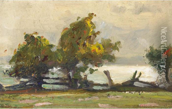 Landscape With Fence Oil Painting - John William Beatty
