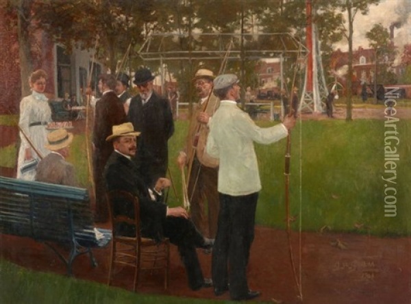 Cercle Sportif De Tir A L'arc Oil Painting - Gustave Adolphe Grau