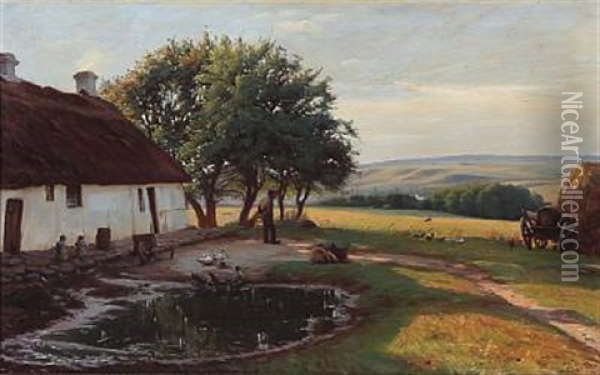 Summer Idyll At A Danish Farm Oil Painting - Sigvard Marius Hansen