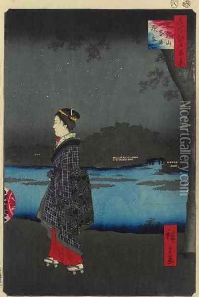 Night View of the Sanya Canal and Matsuchi Hill (Matsuchiyama sanya-bori yakei) Oil Painting - Utagawa or Ando Hiroshige