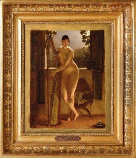 La Harpiste Oil Painting - Jean-Baptiste Mallet