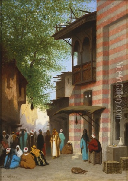 A Street Scene, North Africa Oil Painting - Charles Theodore (Frere Bey) Frere