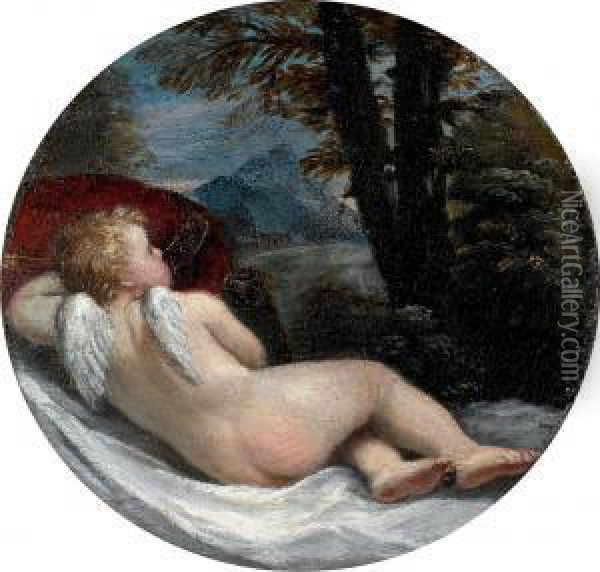 Cupido In Un Paesaggio Oil Painting - Ippolito Scarsella (see Scarsellino)