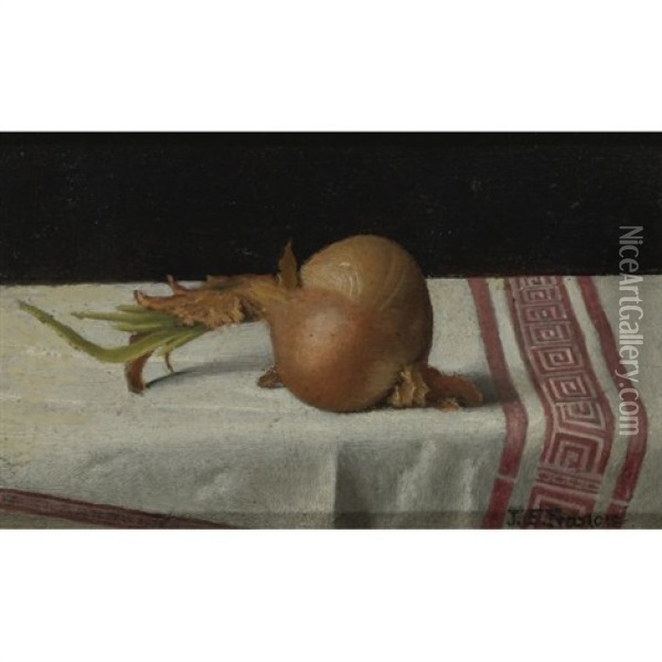 Onion On Tablecloth Oil Painting - John F. Francis