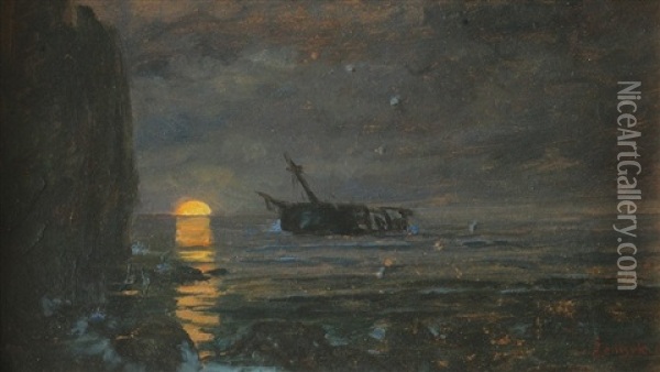 Sunset At Sea Oil Painting - Frantisek (Franz) Zenisek