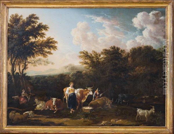 Paesaggio Con Pastori Al Riposo Oil Painting - Rembrandt Van Rijn