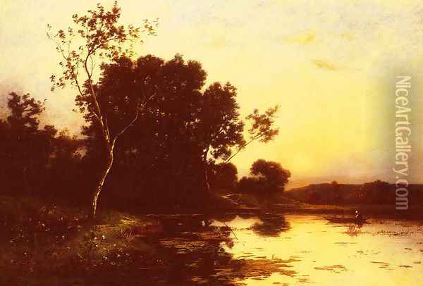 Le lac Au Crepuscule (The Lake at Twilight) Oil Painting - Leon Richet