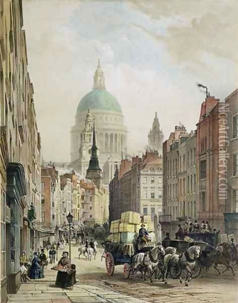 St. Paul's from Fleet Street Oil Painting - Louis Jules Arnout
